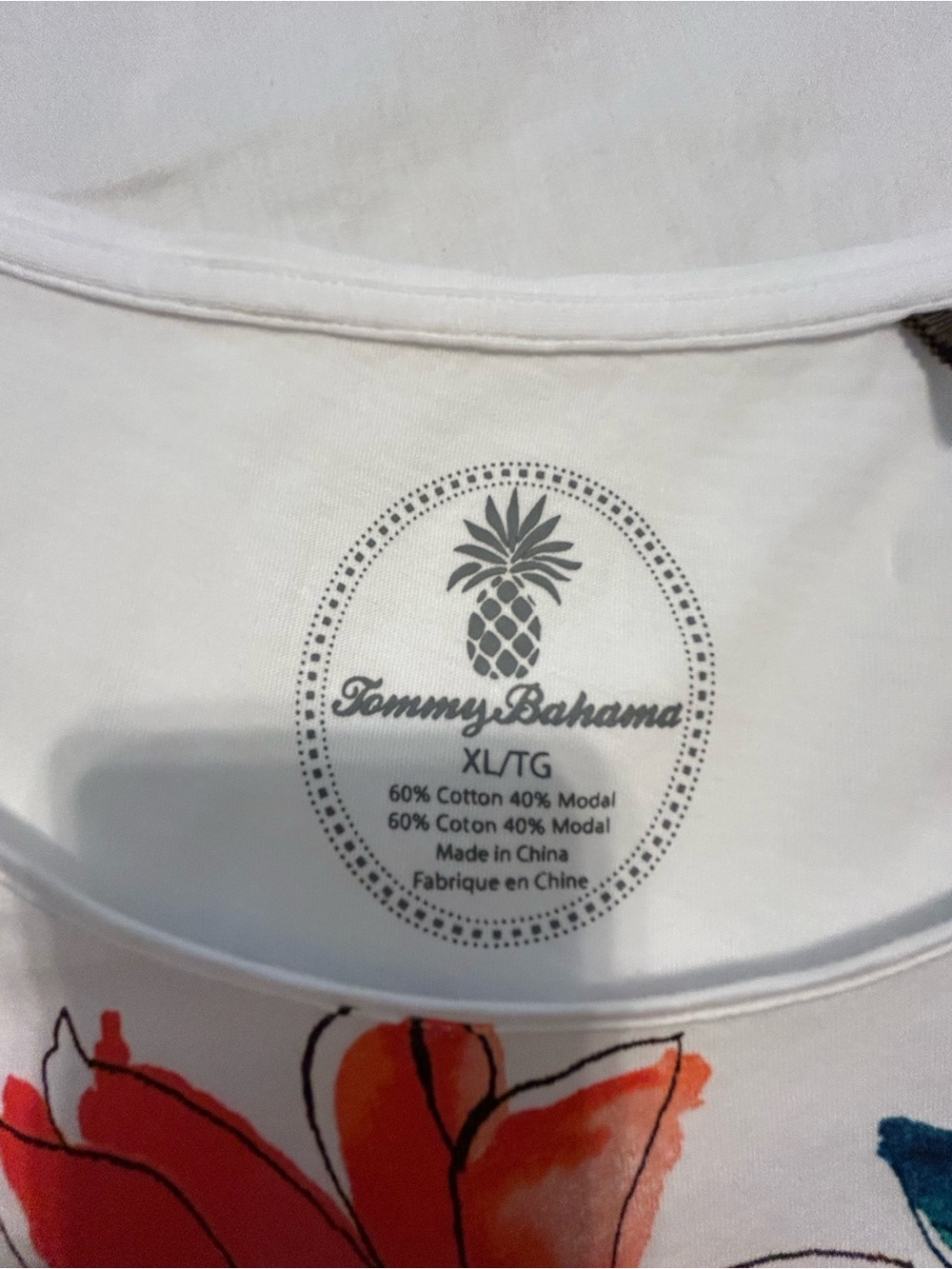 Tommy Bahama White Scoop-Neck Tee with Red & Blue Floral Print - Picture 4 of 4
